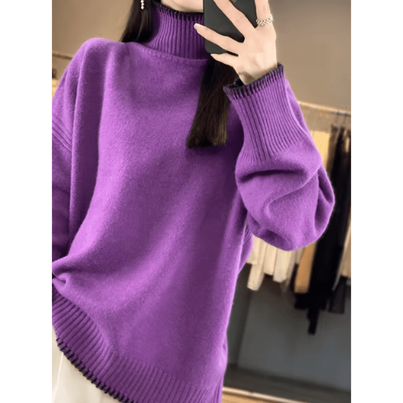 Monamour Mode-Women Sweater-Pull Col Roulé Ample Élégant pour Femmes pour Occasions Chics